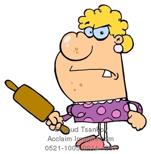 296x300 Clip Art Picture Of An Angry Woman Holding A Rolling Pin As A Club