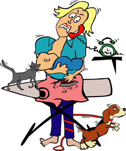 498x596 Busy Mom With Child And Pets Clip Art
