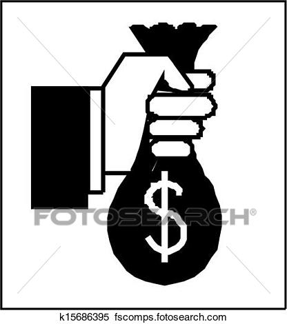 416x470 Clipart Of Hand Holding Money Bag With Dollar K15686395
