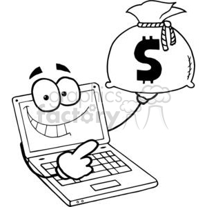 300x300 Royalty Free Laptop Cartoon Character Displays Money Bag 379568