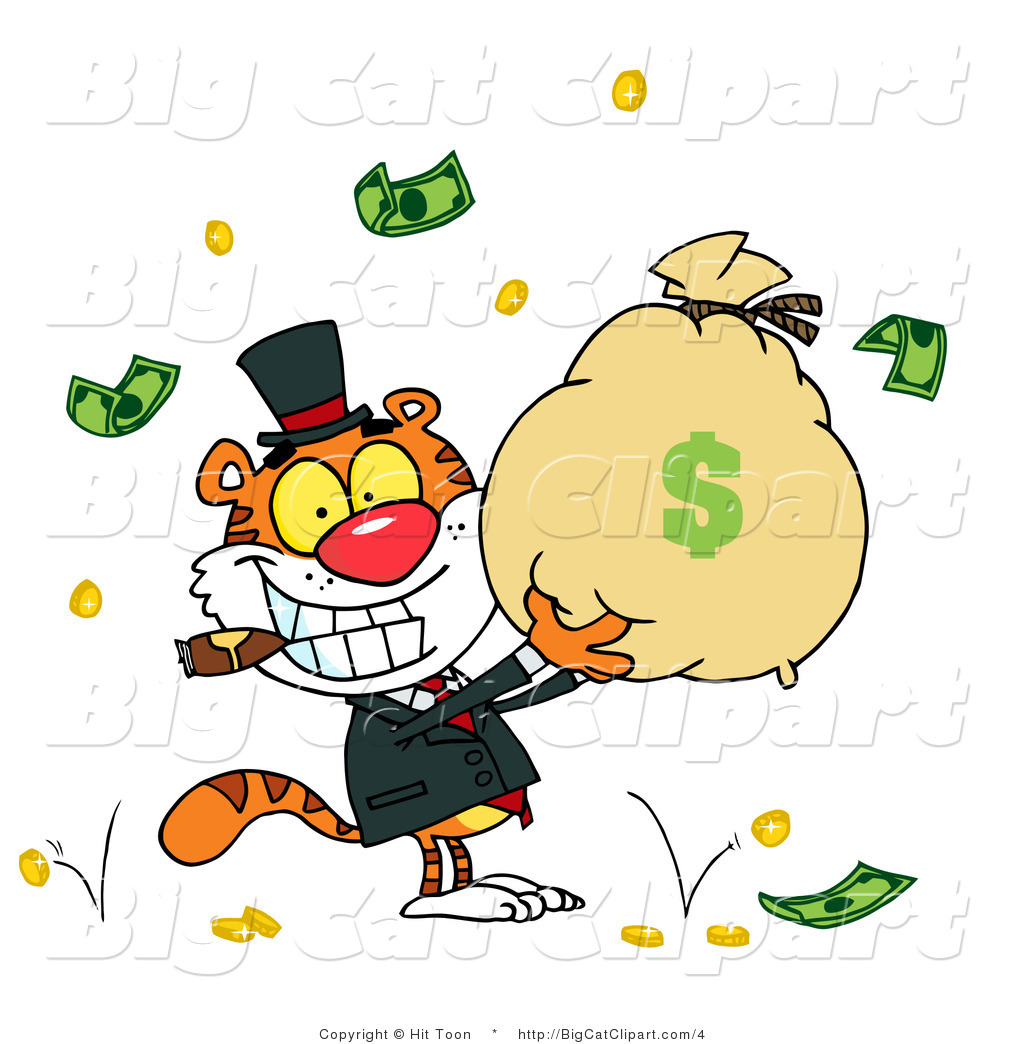 1024x1044 Big Cat Clipart Of A Rich Tiger Holding A Bag Of Money By Hit Toon