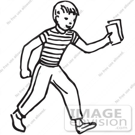 450x450 Clipart Of A Boy Holding Out Money Or Tickets In Black And White