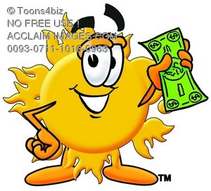 300x272 Cartoon Sun Character Holding Money