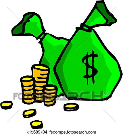 428x470 Clipart Of Stacks Of Coins And Money Bag K15689704