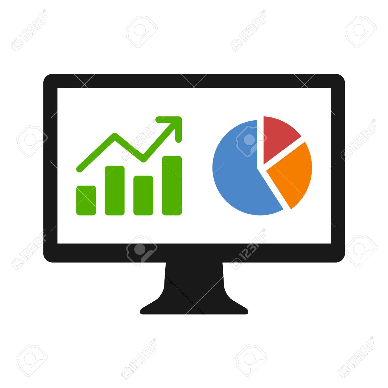 1300x1300 Financial Analytic Chart Graphs On Computer Monitor Flat Icon