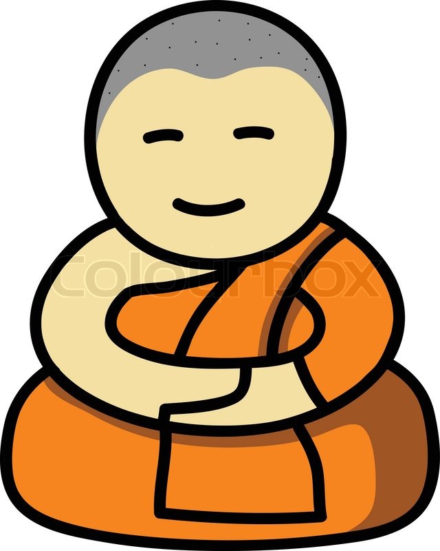 640x800 Cartoon Buddhist Monk Meditating. Vector Clip Art Illustration