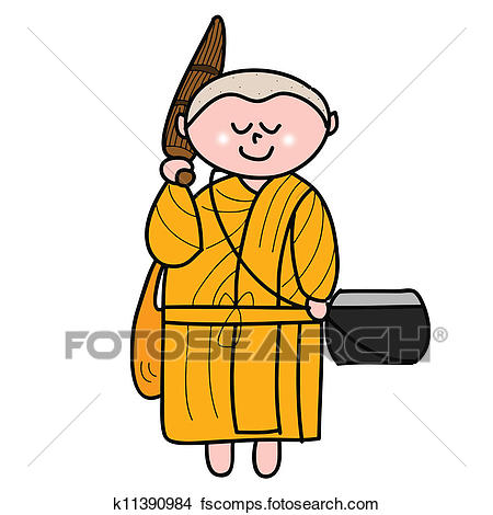 450x470 Clipart Of Buddhist Monk Cartoon Hand Drawn K11390984