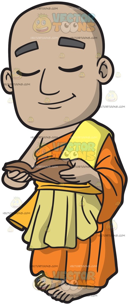 434x1024 A Buddhist Monk Reading A Book Cartoon Clipart
