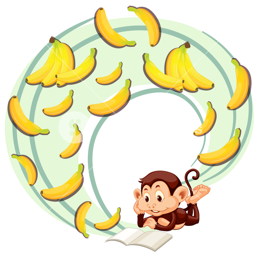 1000x988 Monkey Reading About Banana Illustration Royalty Free Stock Image