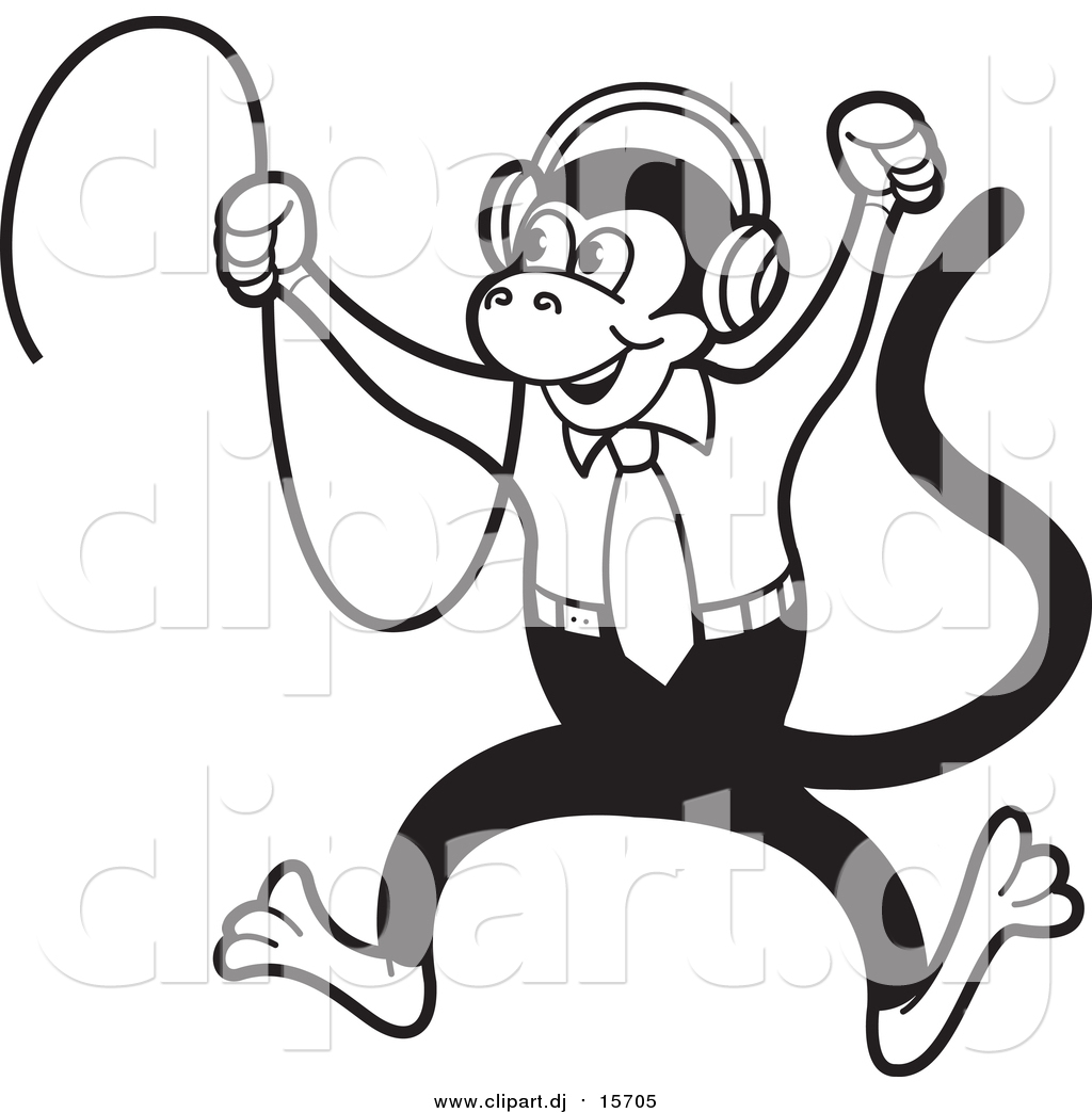 1024x1044 Vector Clipart Of A Black And White Monkey Jumping And Wearing
