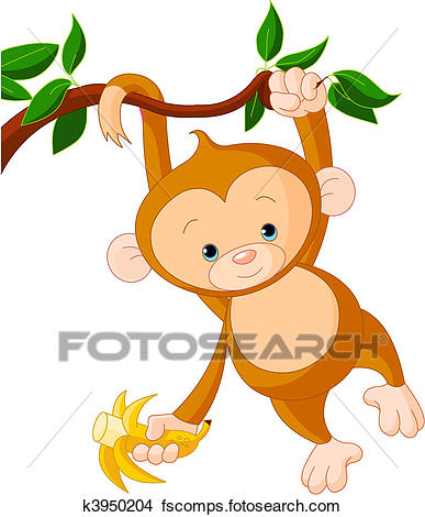 387x470 Clipart Of Baby Monkey On A Tree K3950204