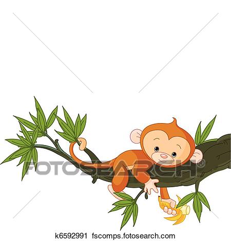 450x470 Clipart Of Baby Monkey On A Tree K6592991