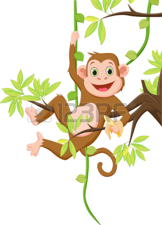 323x450 Cute Monkey Hanging On A Tree And Holding Banana Royalty Free