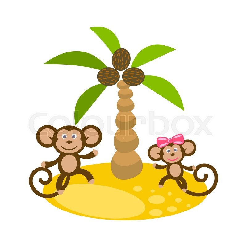 800x800 Dancing Monkey Couple Near Coconut Palm Tree Clip Art. Kid Tshirt