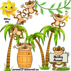 236x236 Monkey On A Vine Cartoon Clip Art Classroom Decor