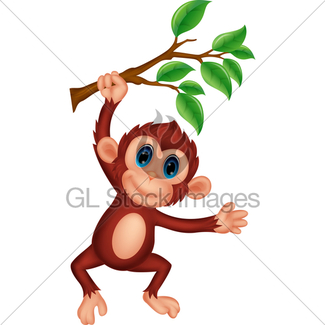 325x325 Cute Monkey Cartoon Hanging On A Tree Branch With Thumb Up Gl