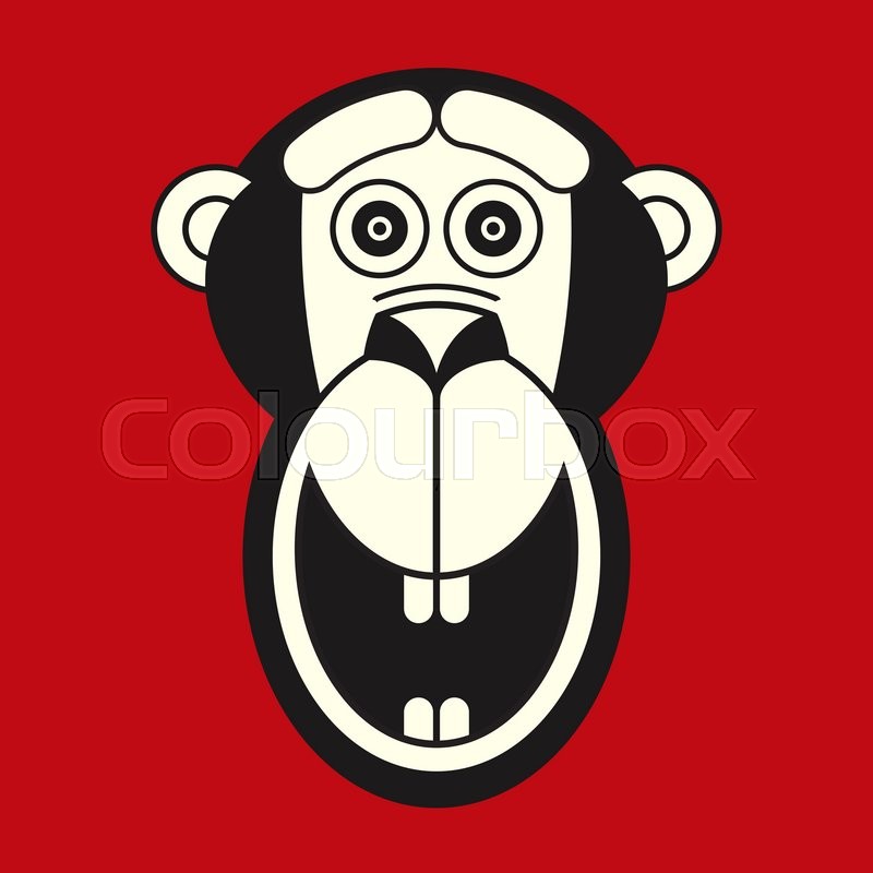 800x800 Vector Red, White, Black Monkey Face Icon. Flat Style Logo