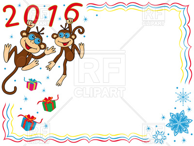 400x300 Frame 2016 With Two Funny Monkeys Royalty Free Vector Clip Art