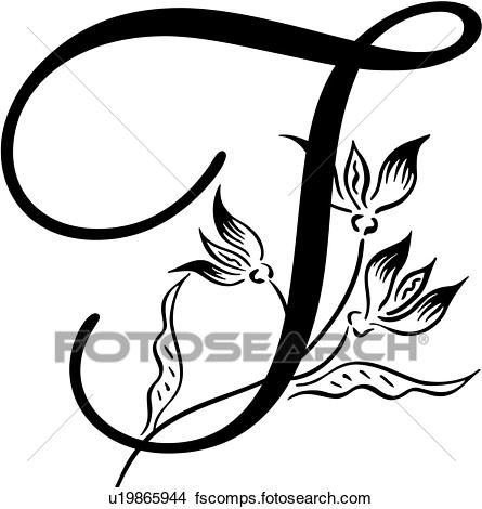 445x470 Clipart Of , Alphabet, Capital, Monogram, Script, T, Lettered