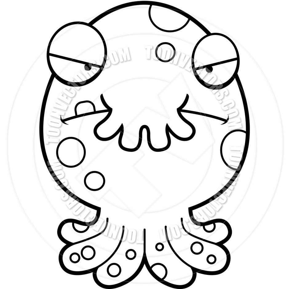 940x940 Cartoon Alien Octopus Monster Angry (Black And White Line Art) By