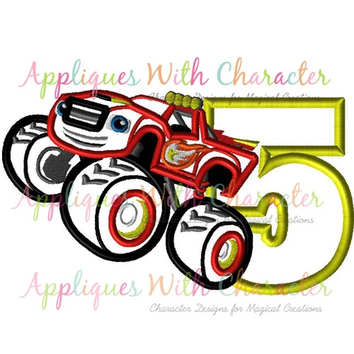 500x500 Blazing Monster Truck Five Applique Design By Appliques With Character