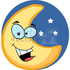 300x300 Royalty Free Smiling Moon Character With Stars 379808 Vector Clip