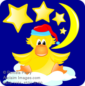 296x300 Clip Art Image Of A Baby Duck Wearing A Nightcap With The Moon