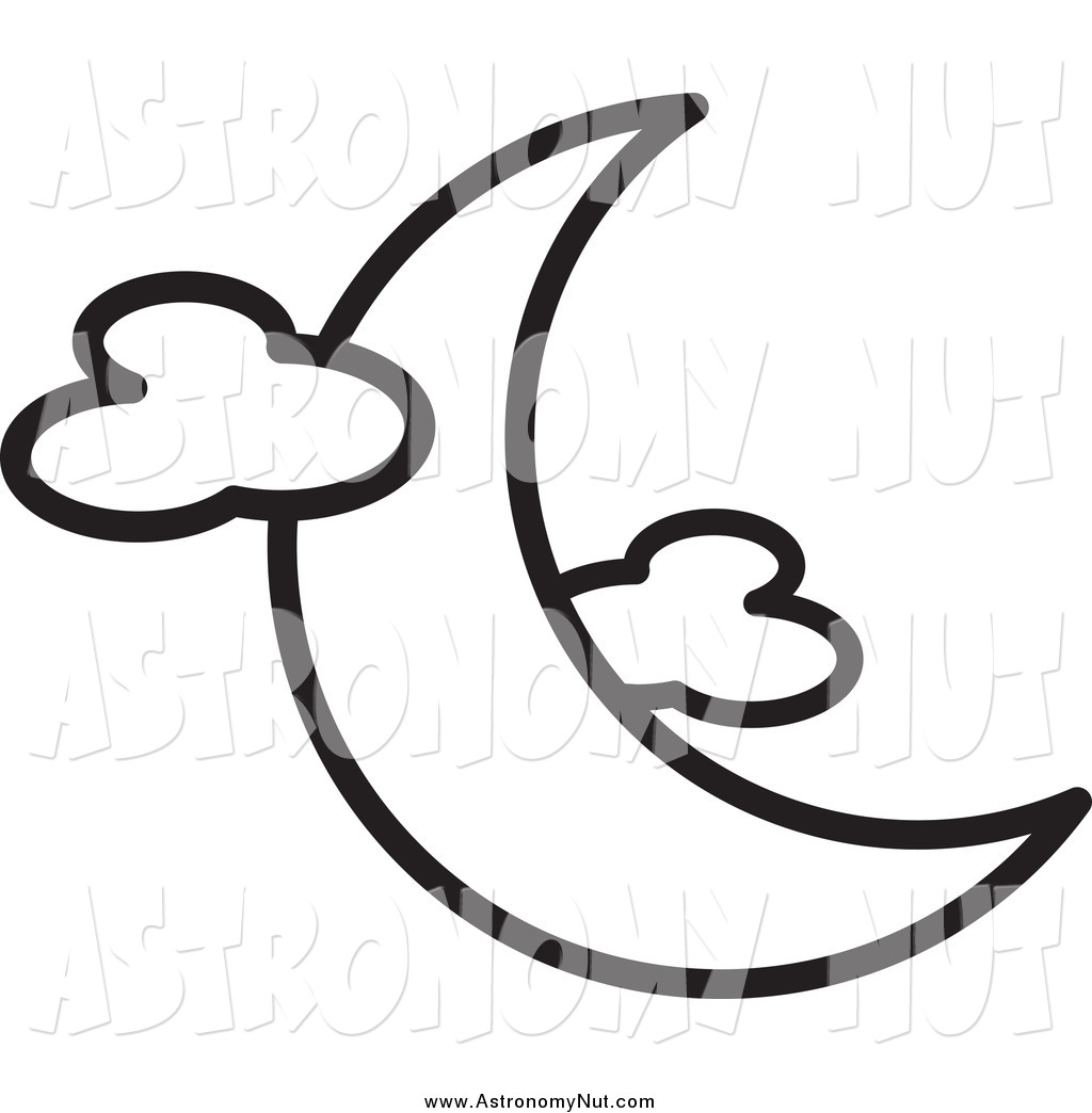 1024x1044 Clipart Of A Black And White Crescent Moon With Clouds By Lal