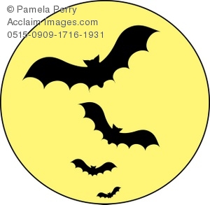 300x293 Clip Art Illustration Of A Vampire Bats Flying Across A Full Moon
