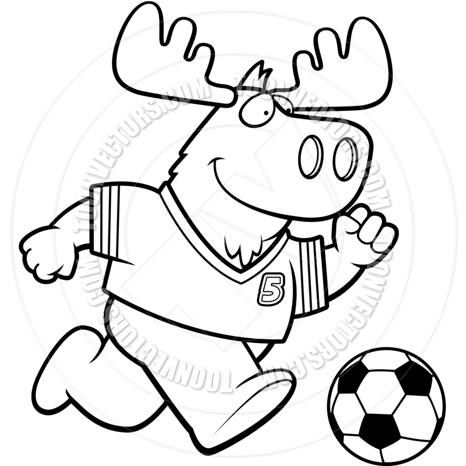 940x940 Cartoon Moose Soccer (Black Amp White Line Art) By Cory Thoman