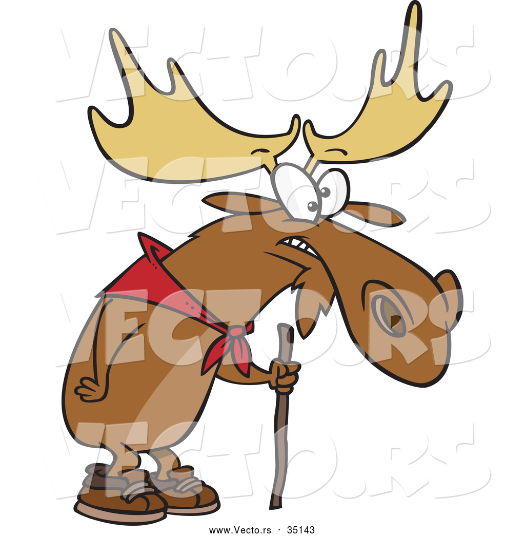1024x1044 Vector Of A Old Hiking Cartoon Moose Using A Walking Stick By