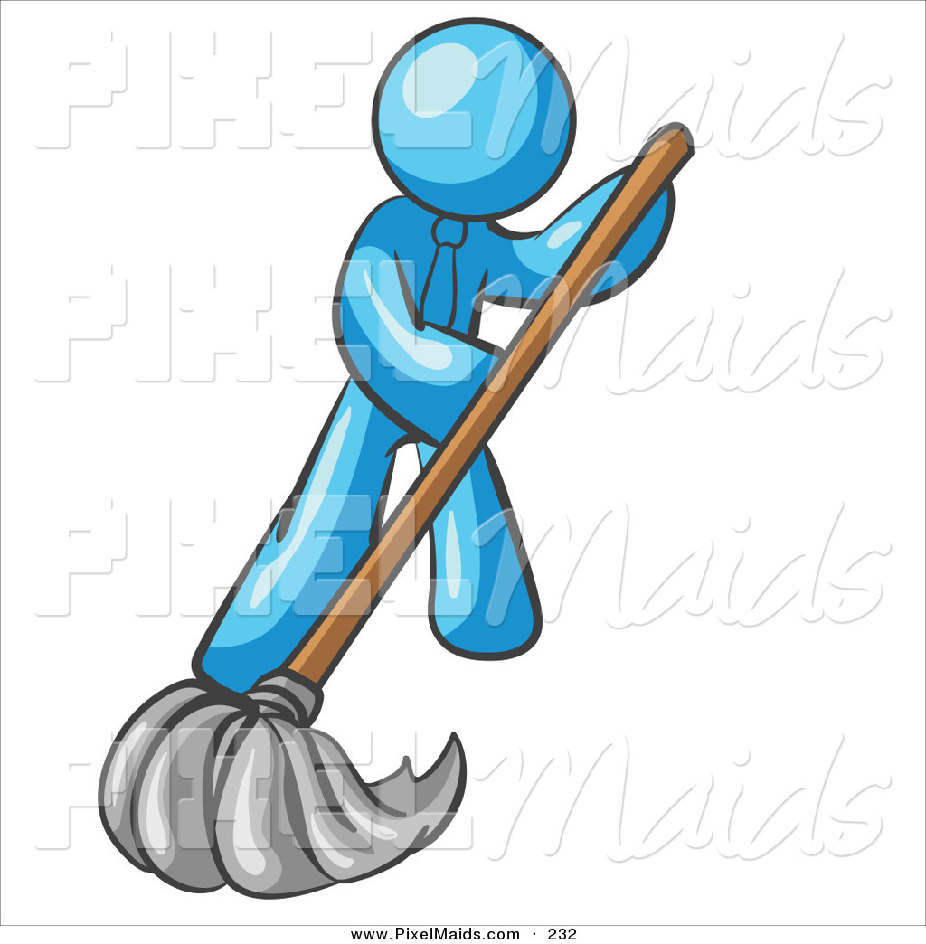 1024x1044 Clipart Of A Light Blue Businessman Wearing A Tie, Using A Mop