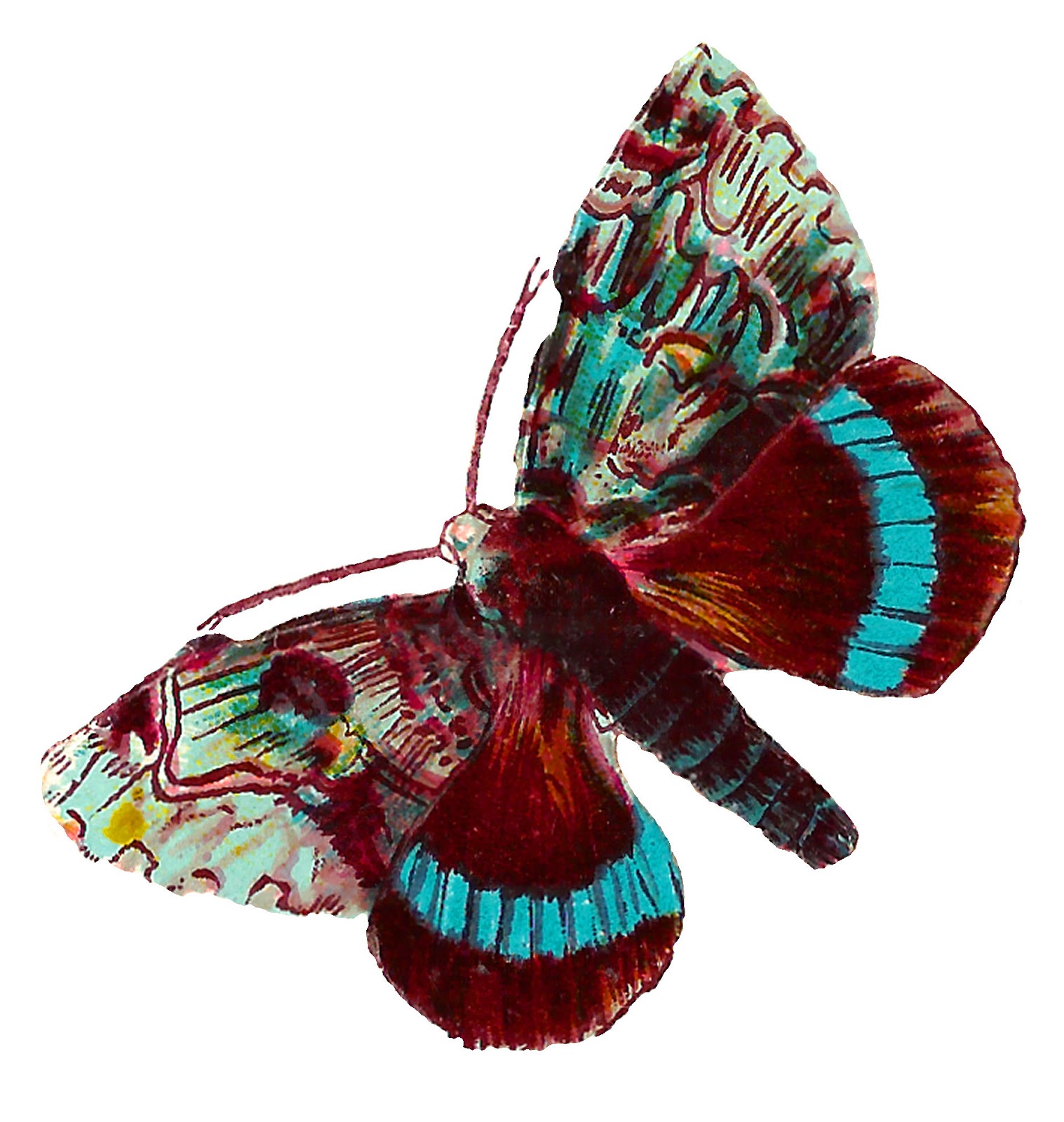 1517x1600 Antique Images Printable Blue Butterfly Moth Crafting Clip Art