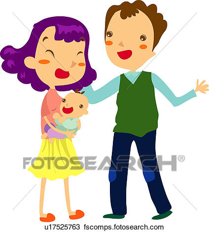 424x470 Clipart Of Mother, Infant, Baby, Daughter, Father U17525763