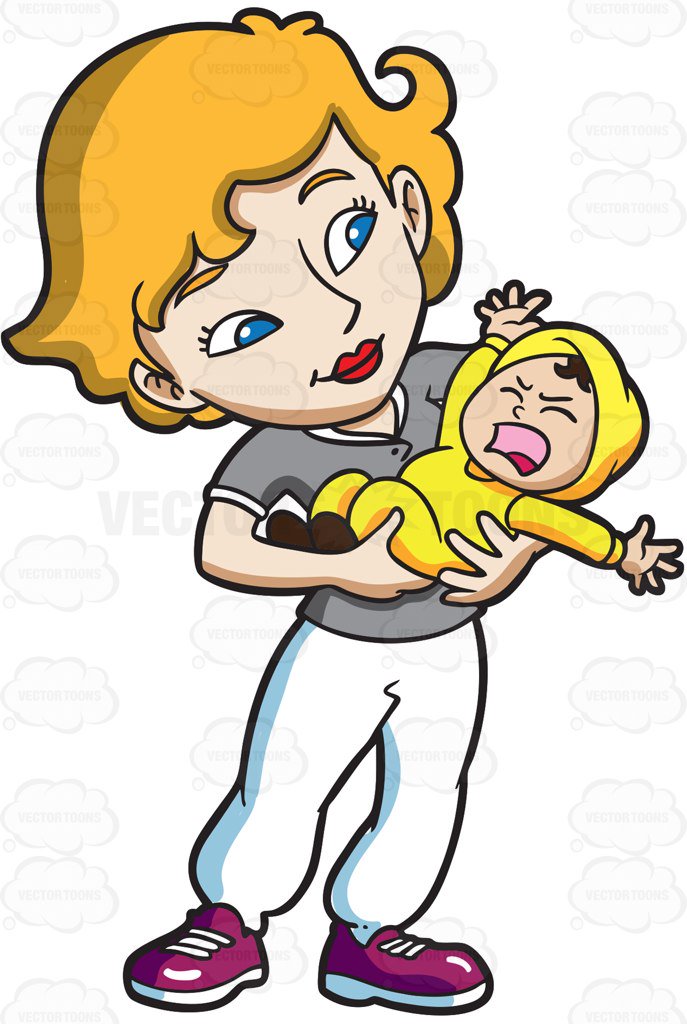 687x1024 A Mother Trying To Calm Her Crying Baby Cartoon Clipart