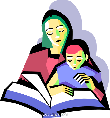 449x480 Mother With Child Reading Royalty Free Vector Clip Art