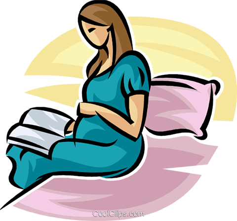 480x449 Pregnant Mother Reading A Book In Bed Royalty Free Vector Clip Art