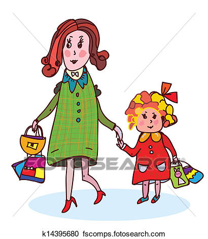 410x470 Clipart Of Mother And Child Shopping Funny Cartoon K14395680