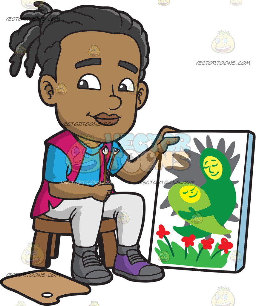 857x1024 A Black Man Presenting His Mother And Child Painting Cartoon