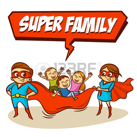 450x450 Super Family. Father Mother Daughter Son Set Clipart Royalty Free