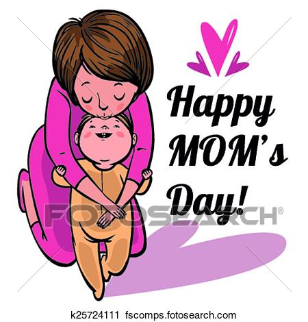 450x470 Clipart Of Funny Cartoon Mothers Day Card. Vector Illustration