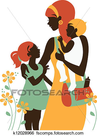 334x470 Clip Art Beautiful Mother Silhouette With Her Children. Card