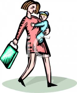 249x300 Mother Walking And Holding Her Son And Shopping Bag