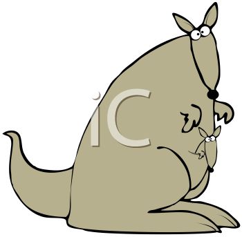 350x343 Cartoon Of A Funny Mother Kangaroo With Protecting Her Joey Baby