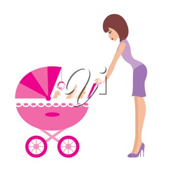 344x350 Clip Art Illustration Of A Mother Pushing A Baby Buggy