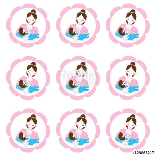 500x500 Mother's Day Illustration With Cute Mom And Baby Suitable