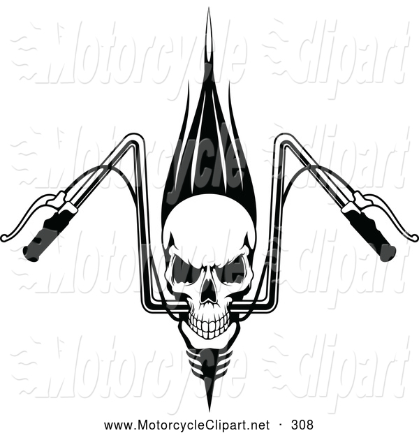 600x620 Transportation Clipart Of A Black And White Skull On Motorcycle