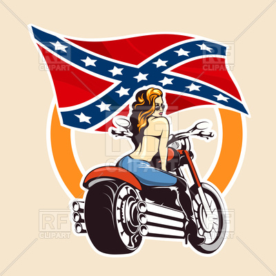 400x400 Sexy Girl Ride Motorcycle Against Confederate Flag Royalty Free