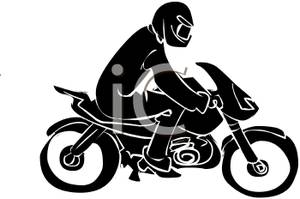 300x199 Black And White Cartoon Of A Man Riding On A Motorcycle