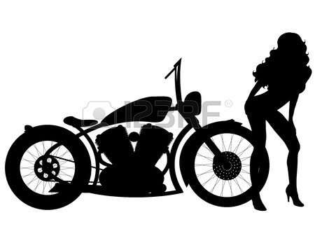 450x327 Vector Silhouette Motorcycle And Woman On White Background Royalty